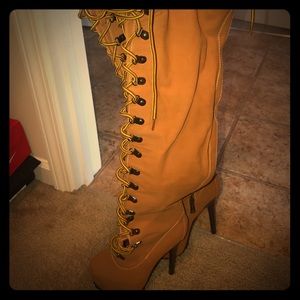 Wheat thigh high boots